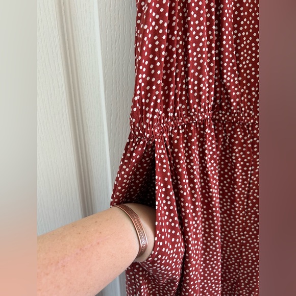Size L Romper Keyhole Rust Orange with White Polka Dots - Picture 2 of 4